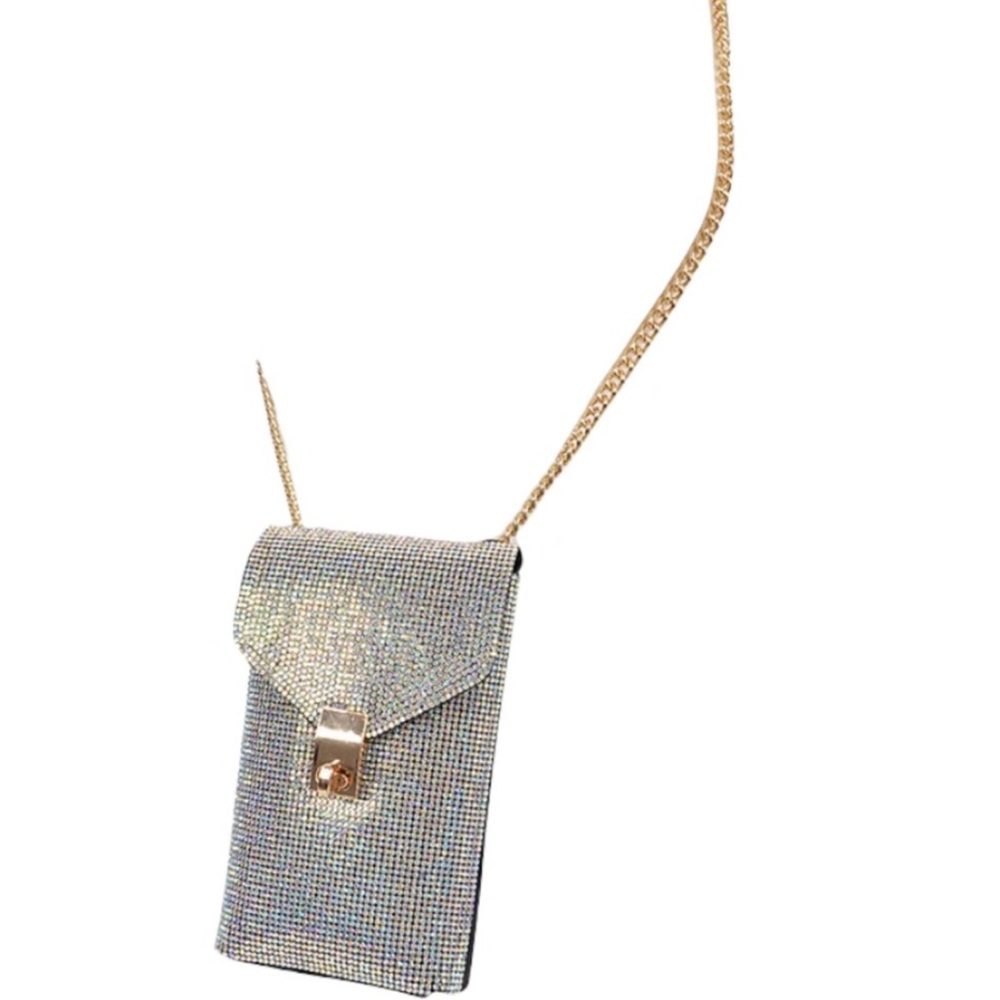 Metallic Rhinestone Crystal Phone Pouch Sling Bag - Picture 6 of 8